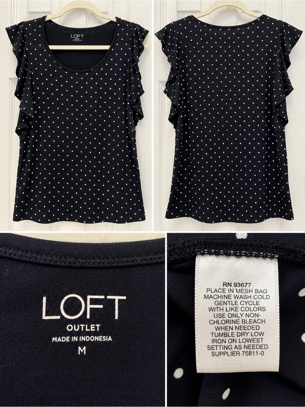 LOFT Outlet Polka Dot Flutter Sleeve Top Women’s M Black White
